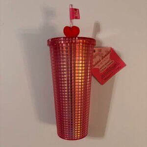 Red Studded Tumbler with Heart Straw Topper – 24 oz